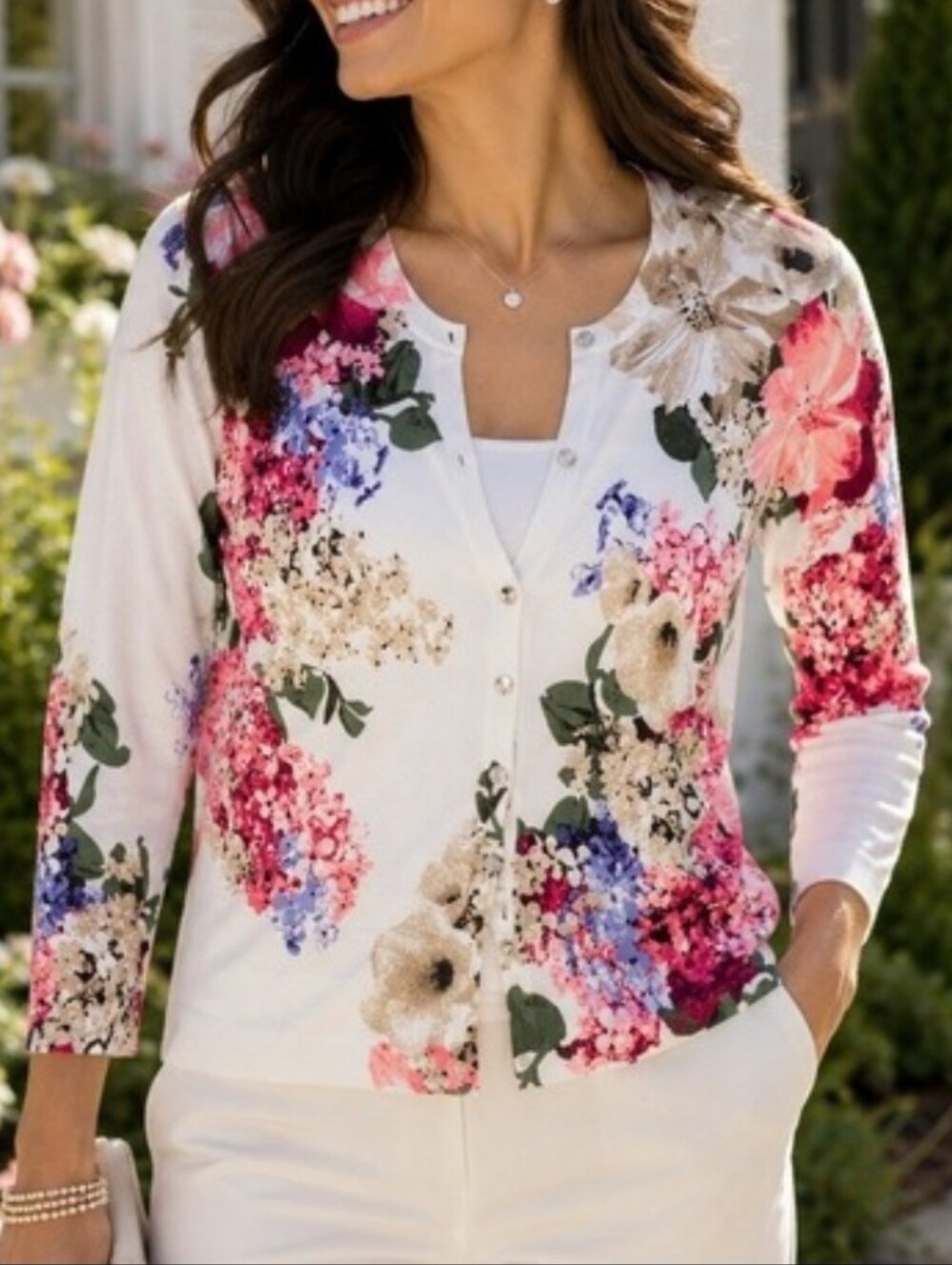 White Floral Button-Front Women’s Top by White House Black Market